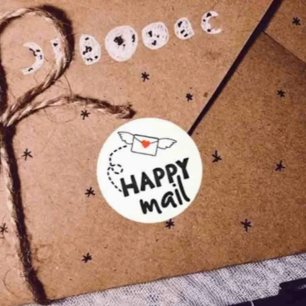 50 HAPPY MAIL Business Stickers for Packaging 1.5
